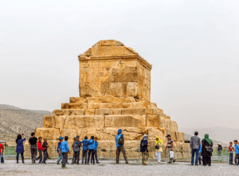 Tomb of Cyrus the Great, the First king of the Achaemenid dynasty, in the ruins of the ancient city of Pasargad, one of Iran's UNESCO world heritage sites.