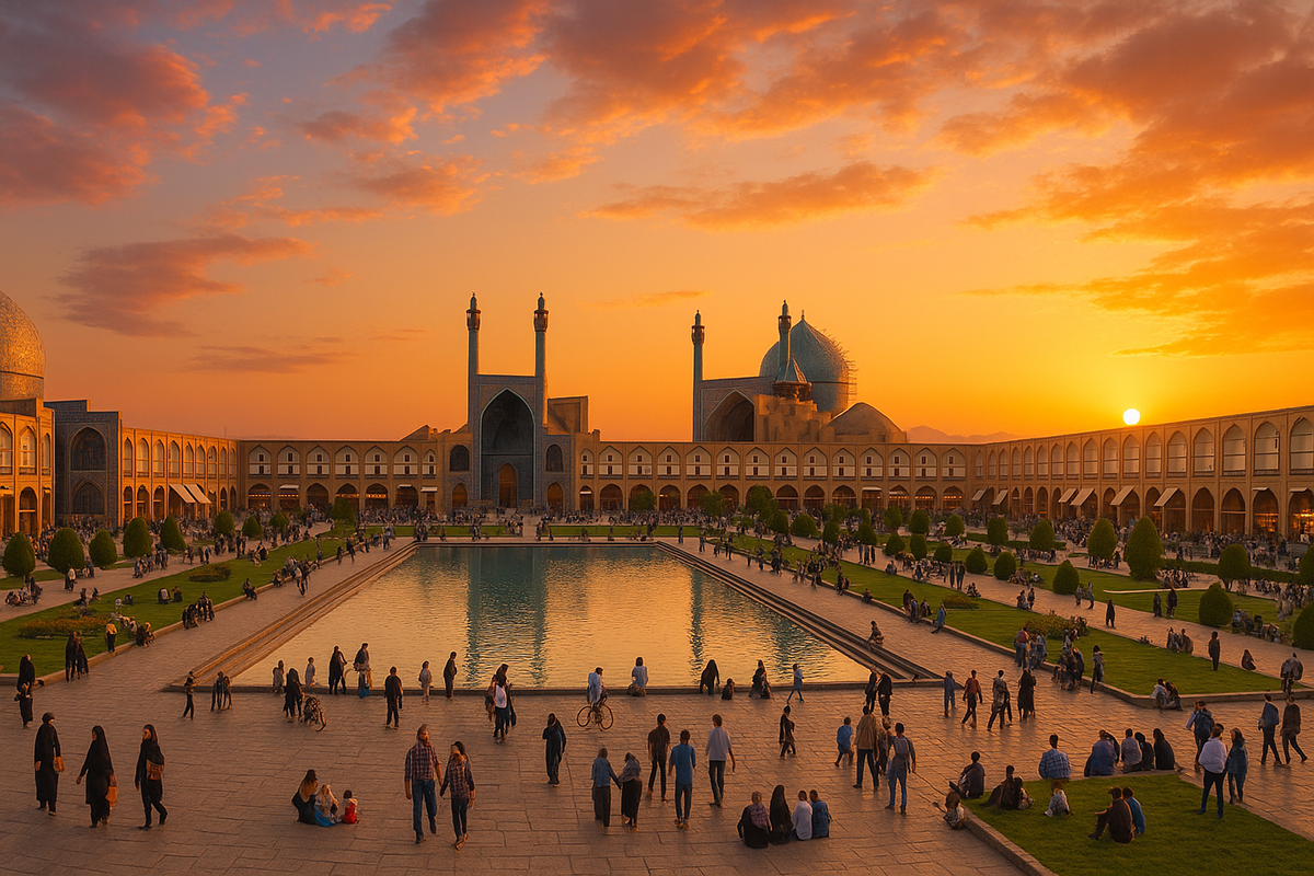 visit Naghsh e Jahan Square at golden hour in our Iran Tour packages